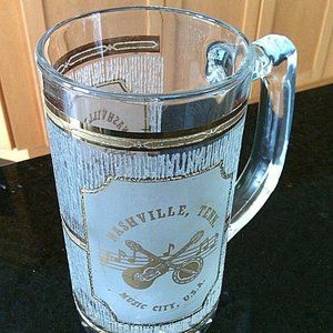 Nashville Beer Glass Music City USA Souvenir Culver 22K Gold Trim Country Music